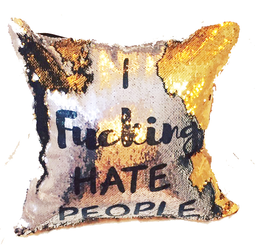 i hate everyone sequin pillow
