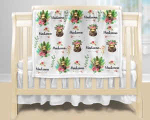 Personalized Baby Blanket - Floral Sloth