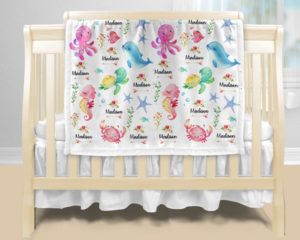 Personalized Baby Blanket - Sea Creatures